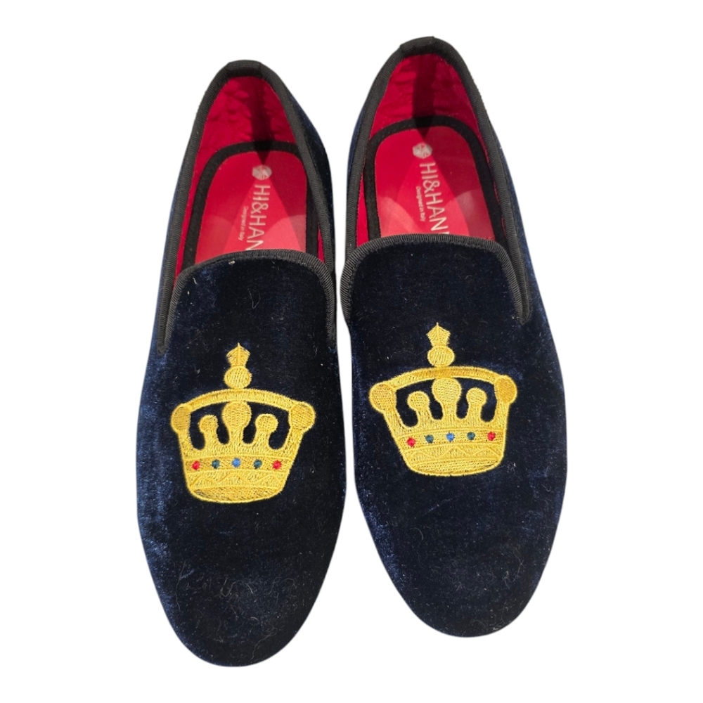 Men's Black Velvet Crown Loafers
